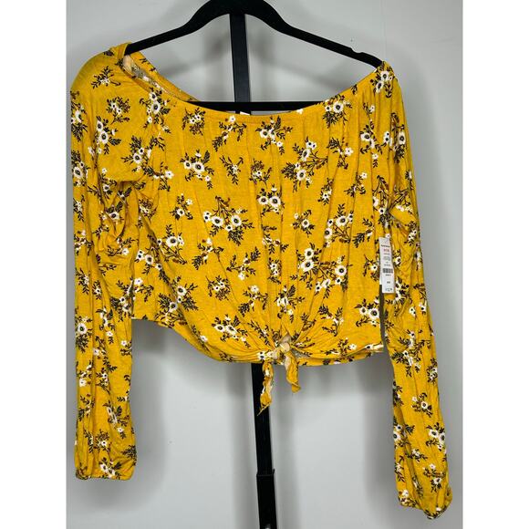 Ardene NWT - Yellow Floral Crop Off Shoulder Top- size Medium - Picture 2 of 4